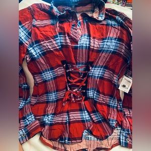 NWT Code it girl, red blue and white long sleeved shirt